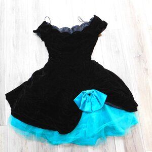 Vintage 80s 90s S Roberta Formal Prom Dress~Velvet~Satin~Puffy Tulle~Whimsigoth